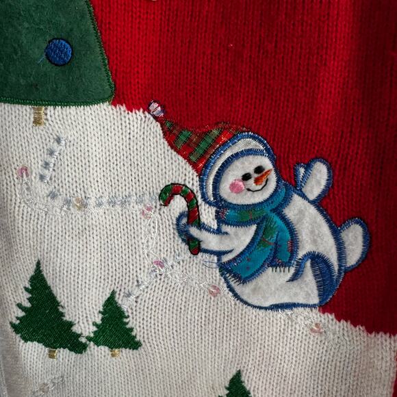 Ugly Christmas Sweater Vest Holiday Womens Medium Red Snowman Winter Wonderland - Picture 3 of 7
